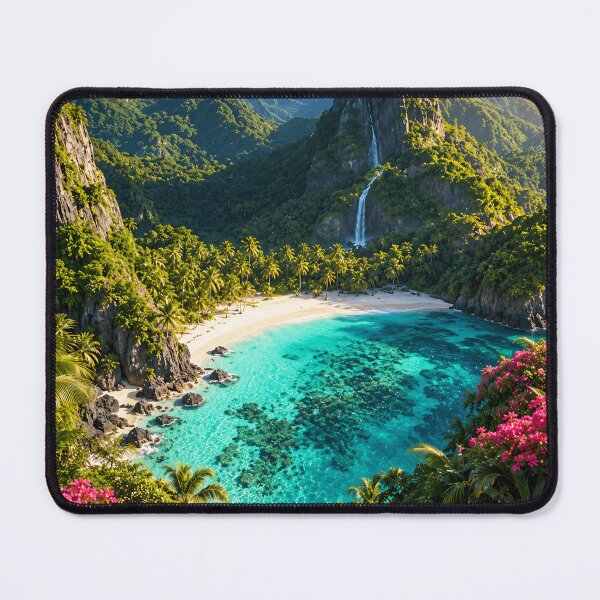 Item preview, Tropical Turquoise Lagoon Paradise Beach Waterfall Island Landscape designed and sold by IRON SIREN.