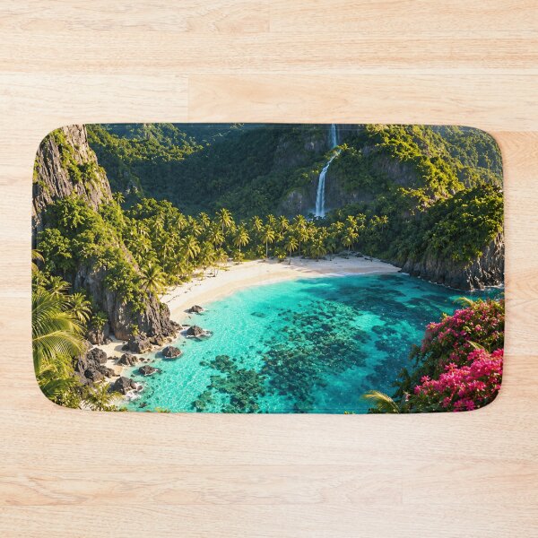 Item preview, Tropical Turquoise Lagoon Paradise Beach Waterfall Island Landscape designed and sold by IRON SIREN.