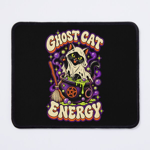 Item preview, Ghost Cat Energy - Retro Halloween Kawaii Black Cat in Cauldron designed and sold by StudioSand.