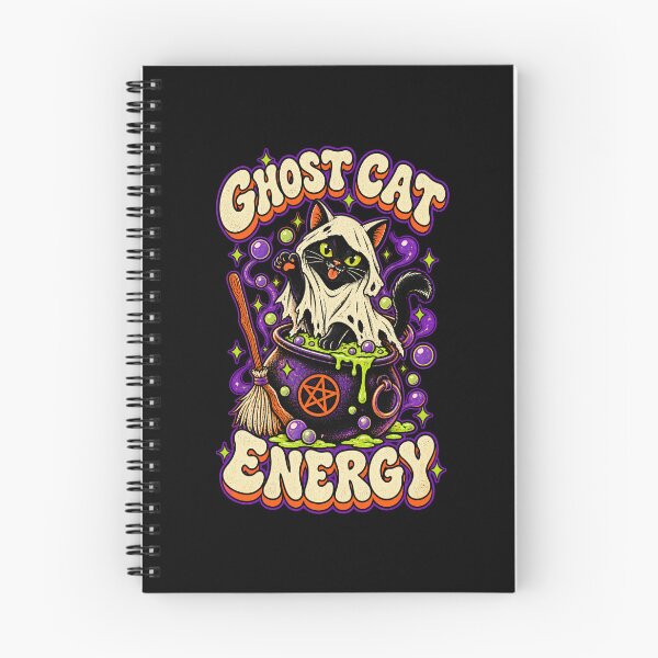 Item preview, Ghost Cat Energy - Retro Halloween Kawaii Black Cat in Cauldron designed and sold by StudioSand.