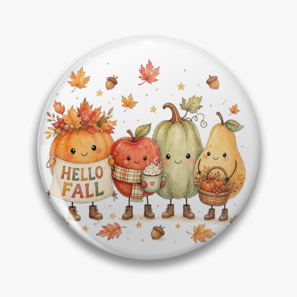 Item preview, Hello Fall Shirt, Cute Watercolor Pumpkin Apple Autumn Design, Fall Vegetable Characters designed and sold by VibeTherapyArt.
