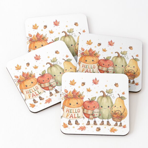 Item preview, Hello Fall Shirt, Cute Watercolor Pumpkin Apple Autumn Design, Fall Vegetable Characters designed and sold by VibeTherapyArt.