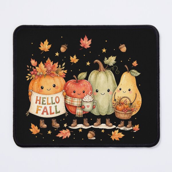 Item preview, Hello Fall Shirt, Cute Watercolor Pumpkin Apple Autumn Design, Fall Vegetable Characters designed and sold by VibeTherapyArt.
