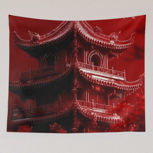 Item preview, Crimson Red Japanese Pagoda Temple — Dramatic Monochromatic Asian Aesthetic designed and sold by LYAN-STORE.