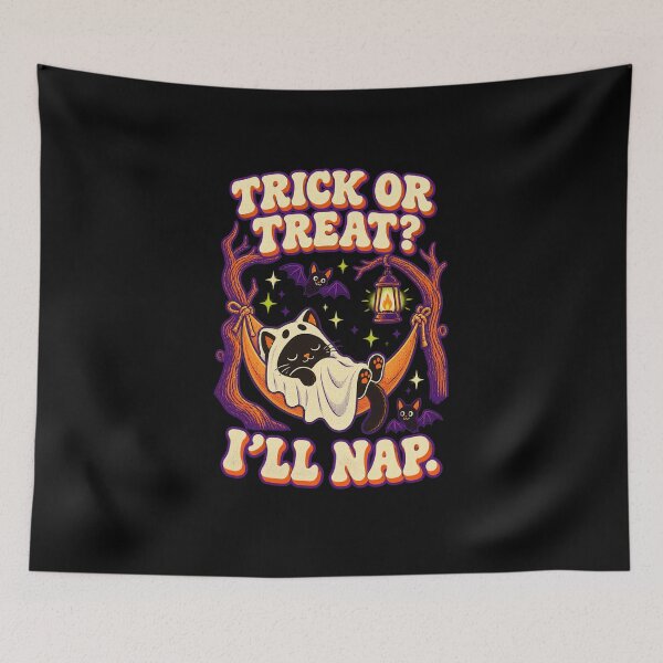 Item preview, Trick or Treat? I’ll Nap - Funny Lazy Halloween Ghost Cat Hammock designed and sold by StudioSand.