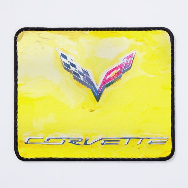 Item preview, 2014 Corvette Stingray Coupe Velocity Yellow Hood Badge Poster designed and sold by RichFrancoCars.