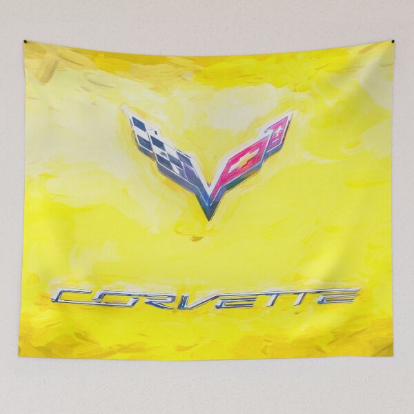 Item preview,  2014 Corvette Stingray Coupe Velocity Yellow Hood Badge Poster designed and sold by RichFrancoCars.
