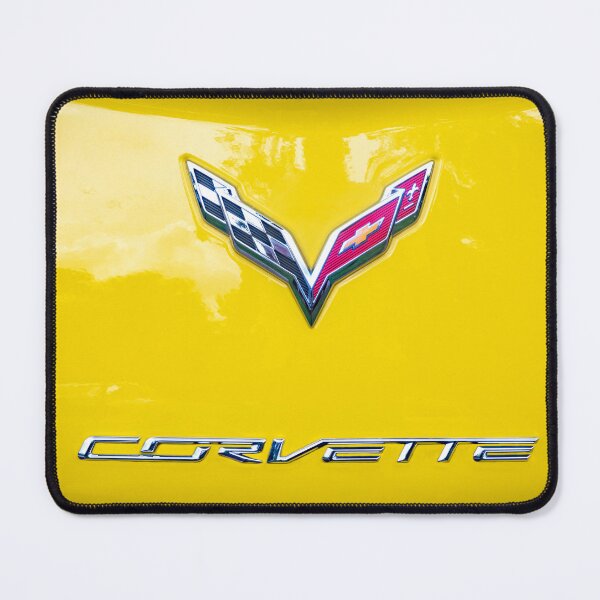 Item preview, 2014 Corvette Stingray Coupe Velocity Yellow Hood Badge Poster designed and sold by RichFrancoCars.