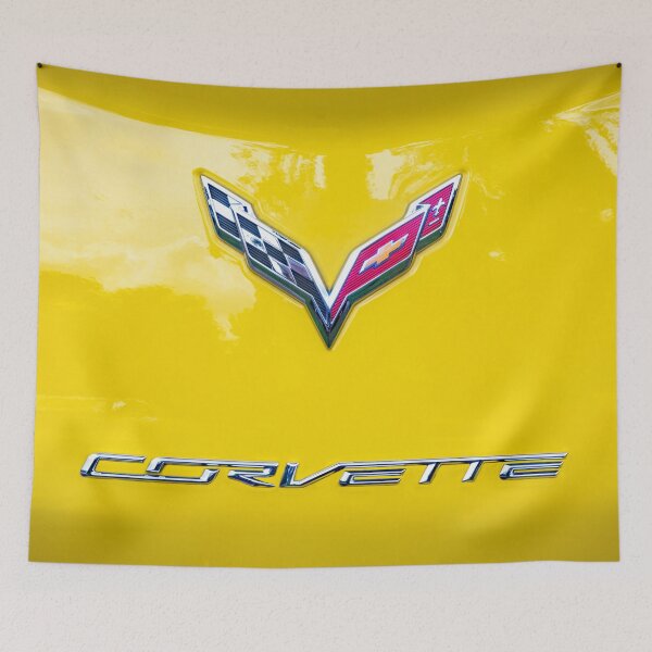 Item preview,  2014 Corvette Stingray Coupe Velocity Yellow Hood Badge Poster designed and sold by RichFrancoCars.