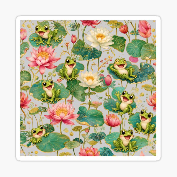 Item preview, Cute Vintage Frogs Lily Pad Garden designed and sold by Rosie's Wildflower Boutique.