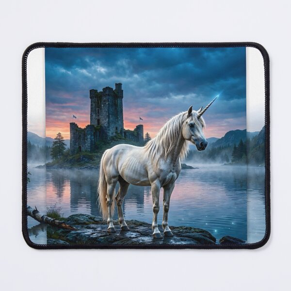 Item preview, Mystic White Unicorn Castle Lake Fantasy Artwork designed and sold by Sybille-Yates.