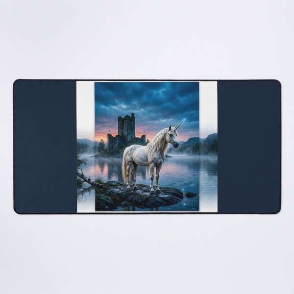 Item preview, Mystic White Unicorn Castle Lake Fantasy Artwork designed and sold by Sybille-Yates.