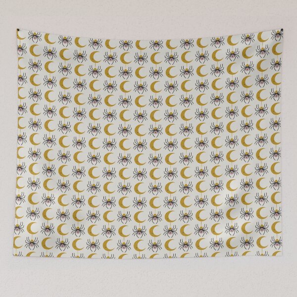 Item preview, Halloween Crescent Moon and Spiders in Cream and Yellow Gold designed and sold by EliveraDesigns.