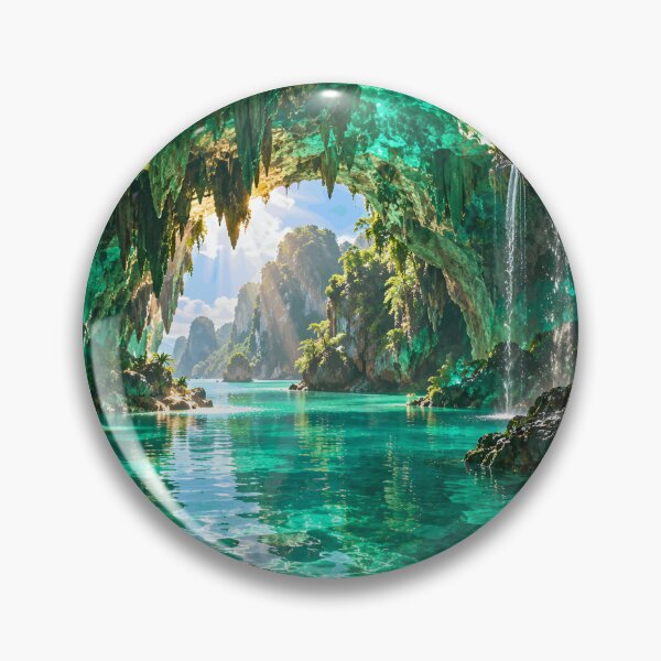 Item preview, Emerald Cave Tropical Lagoon Fantasy Paradise Waterfall Landscape designed and sold by IRON SIREN.