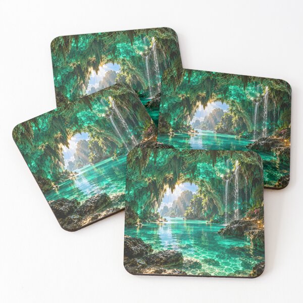 Item preview, Emerald Cave Tropical Lagoon Fantasy Paradise Waterfall Landscape designed and sold by IRON SIREN.