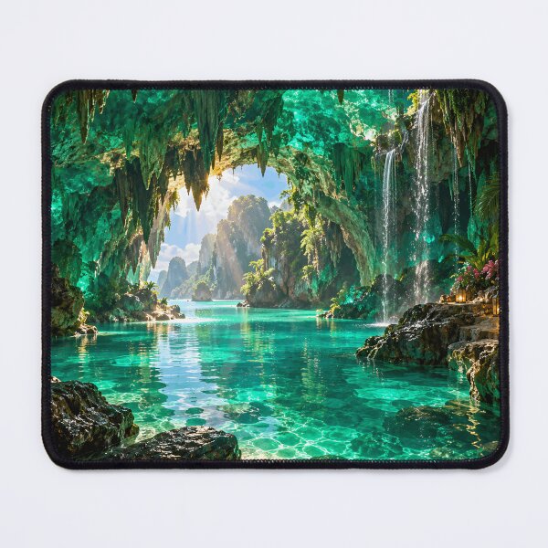 Item preview, Emerald Cave Tropical Lagoon Fantasy Paradise Waterfall Landscape designed and sold by IRON SIREN.