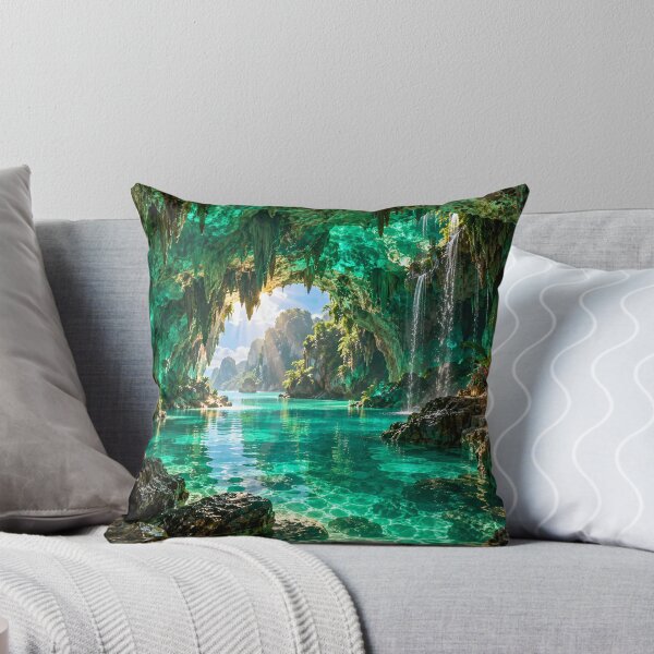 Item preview, Emerald Cave Tropical Lagoon Fantasy Paradise Waterfall Landscape designed and sold by IRON SIREN.