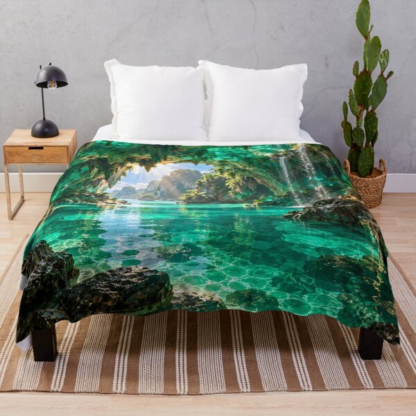 Item preview, Emerald Cave Tropical Lagoon Fantasy Paradise Waterfall Landscape designed and sold by IRON SIREN.