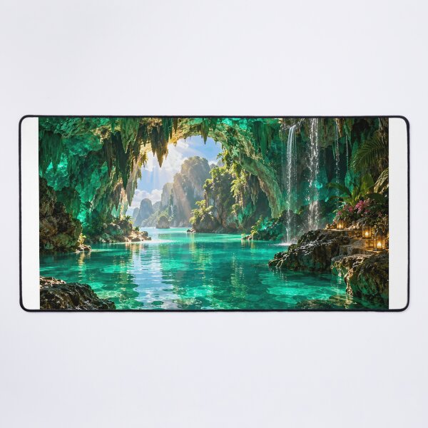 Item preview, Emerald Cave Tropical Lagoon Fantasy Paradise Waterfall Landscape designed and sold by IRON SIREN.
