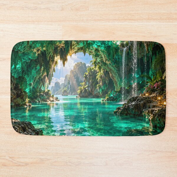 Item preview, Emerald Cave Tropical Lagoon Fantasy Paradise Waterfall Landscape designed and sold by IRON SIREN.