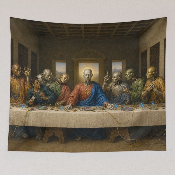 Item preview, The Last Supper of AI Cyberpunk Renaissance Wall Art designed and sold by DMarquiseArt.