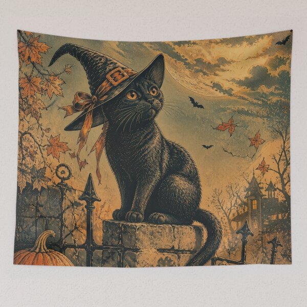 Item preview, Vintage Cat with Witch Hat Full Moon Halloween designed and sold by Mauswohn.