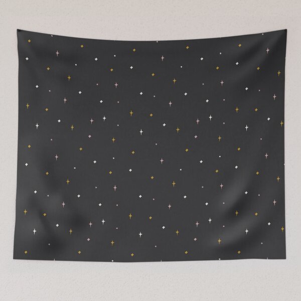 Item preview, Moody Dark Starry Night Sky with Pink and Gold Stars in Black designed and sold by EliveraDesigns.