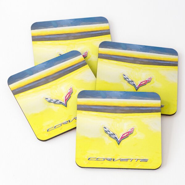 Item preview,  2014 Corvette Stingray Coupe Velocity Yellow Hood Badge Poster designed and sold by RichFrancoCars.