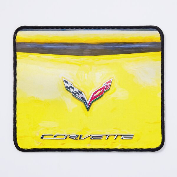 Item preview, 2014 Corvette Stingray Coupe Velocity Yellow Hood Badge Poster designed and sold by RichFrancoCars.