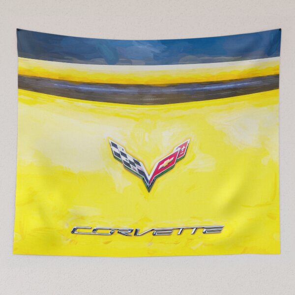 Item preview,  2014 Corvette Stingray Coupe Velocity Yellow Hood Badge Poster designed and sold by RichFrancoCars.