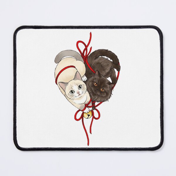 Item preview, Yin Yang Cats Tied by Red String Heart - Cute Black and White Kitten Art designed and sold by PetalsPaws.