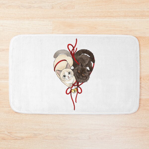 Item preview, Yin Yang Cats Tied by Red String Heart - Cute Black and White Kitten Art designed and sold by PetalsPaws.