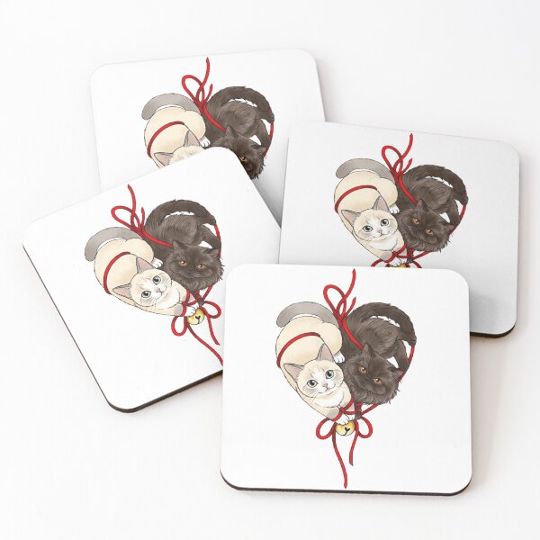 Item preview, Yin Yang Cats Tied by Red String Heart - Cute Black and White Kitten Art designed and sold by PetalsPaws.