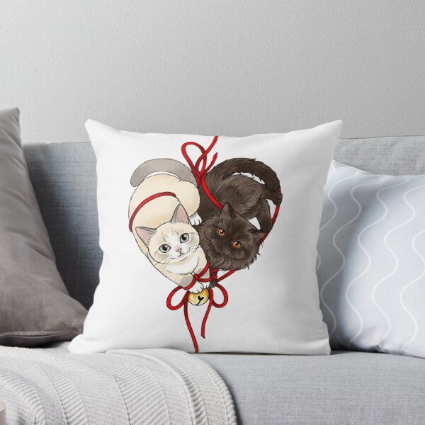 Item preview, Yin Yang Cats Tied by Red String Heart - Cute Black and White Kitten Art designed and sold by PetalsPaws.