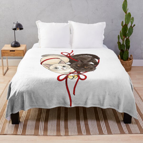 Item preview, Yin Yang Cats Tied by Red String Heart - Cute Black and White Kitten Art designed and sold by PetalsPaws.