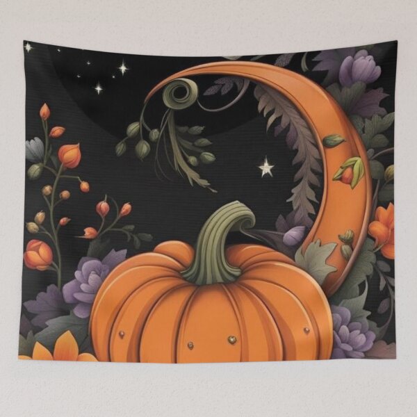 Item preview, Whimsical Gothic Autumn Pumpkin and Full Moon — Spooky Celestial Floral Night designed and sold by LYAN-STORE.