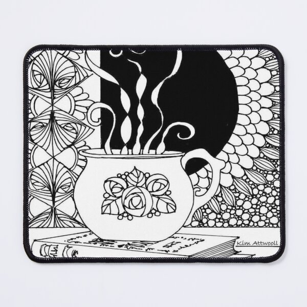 Item preview, Zentangle, black and white illustration of a hot drink and books. designed and sold by aswoa.