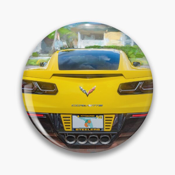 Item preview,  2014 Corvette Stingray Coupe Velocity Yellow Hood Badge Poster designed and sold by RichFrancoCars.