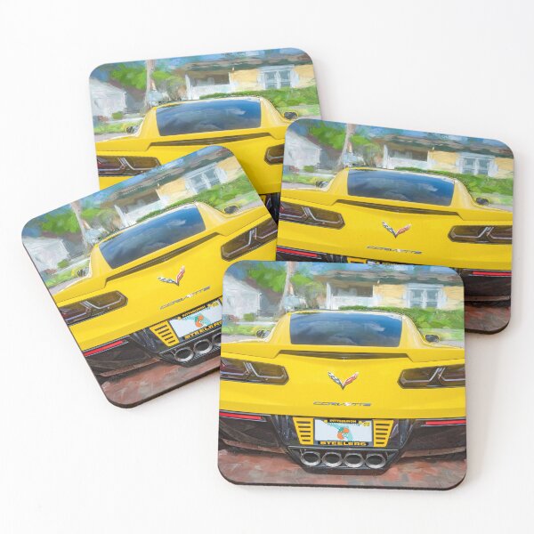 Item preview,  2014 Corvette Stingray Coupe Velocity Yellow Hood Badge Poster designed and sold by RichFrancoCars.
