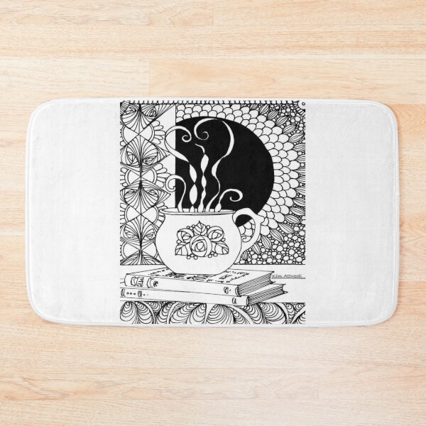Item preview, Zentangle, black and white illustration of a hot drink and books. designed and sold by aswoa.