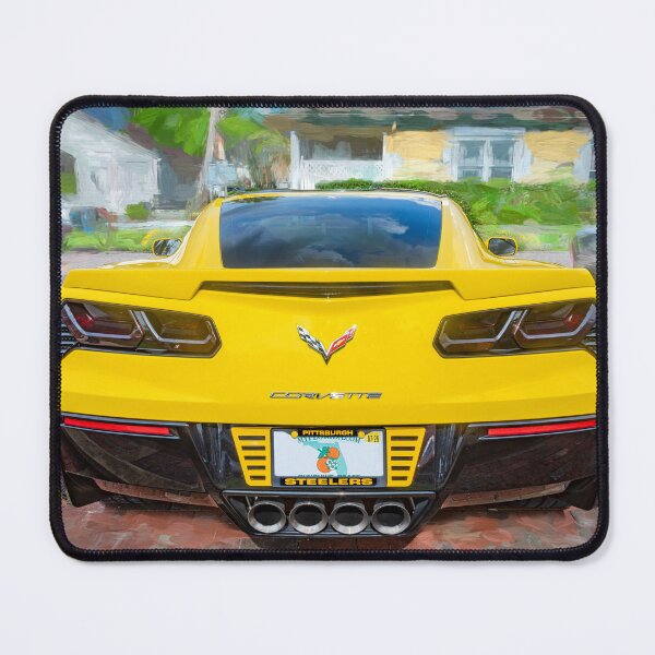 Item preview, 2014 Corvette Stingray Coupe Velocity Yellow Hood Badge Poster designed and sold by RichFrancoCars.