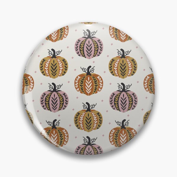 Item preview, Folk Art Halloween Fall Ornate Pumpkins in Brown Mustard and Pink designed and sold by EliveraDesigns.