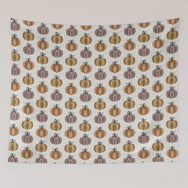 Item preview, Folk Art Halloween Fall Ornate Pumpkins in Brown Mustard and Pink designed and sold by EliveraDesigns.
