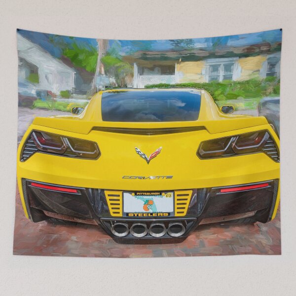 Item preview,  2014 Corvette Stingray Coupe Velocity Yellow Hood Badge Poster designed and sold by RichFrancoCars.