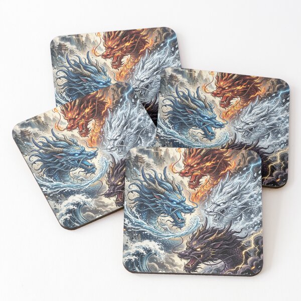Item preview, Four Dragon Kings - Chinese Mythology Art designed and sold by Lucid Dream Pixel.