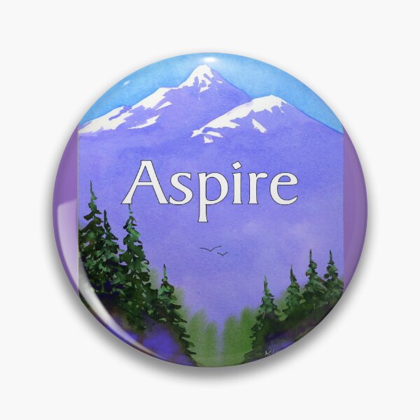 Item preview, Watercolor landscape of violet mountains, evergreens and the text Aspire. designed and sold by aswoa.