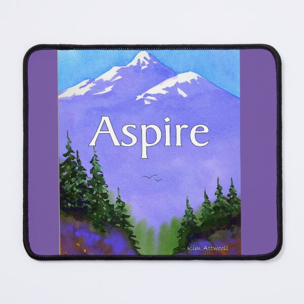 Item preview, Watercolor landscape of violet mountains, evergreens and the text Aspire. designed and sold by aswoa.