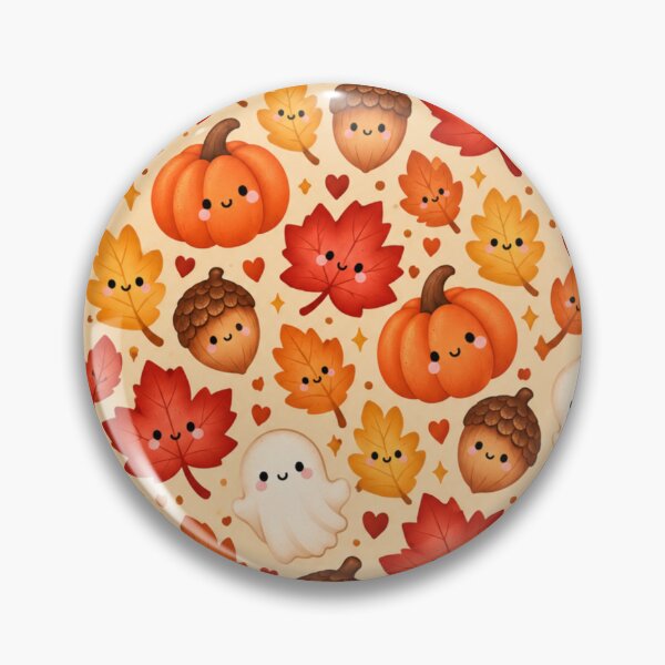 Item preview, Cute Fall Halloween Pattern – Smiling Pumpkins Ghosts Acorns & Autumn Leaves designed and sold by SnugbugStudios.