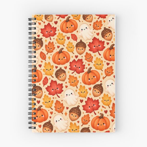 Item preview, Cute Fall Halloween Pattern – Smiling Pumpkins Ghosts Acorns & Autumn Leaves designed and sold by SnugbugStudios.