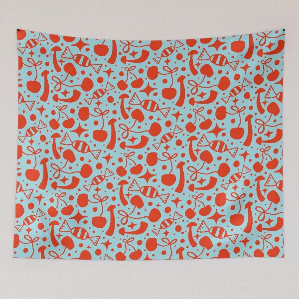Item preview, Retro Cherries and Sweets Red Sky Blue designed and sold by adamstav-prints.